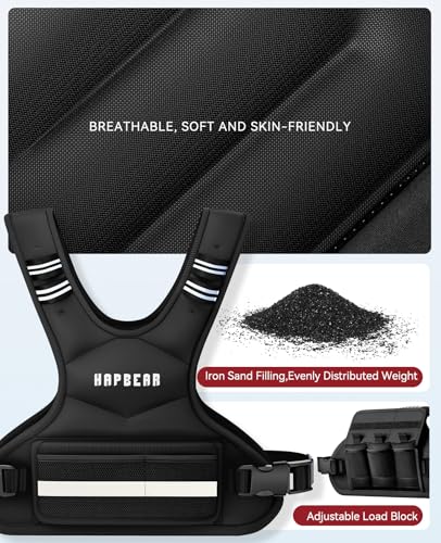 HAPBEAR Adjustable Weighted Vest for Men and Women, 4-10lbs with 6 Ironsand Weights and Large Pocket Includes kettlebell pouch, Weight Vest for Workout, Strength Training, Running, Walking, Muscle Building, Weight Loss
