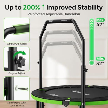 BCAN SP3 40/48" Exercise Rebounder Trampoline for Adults, Handlebar, Indoor - color: 40IN-U-Handle-Green