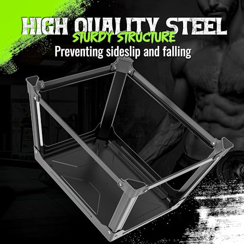 Metal Plyometric Jumping Box 12 Inch with 17 * 13 Inch Surface Steel Plyo Box Home Gym Jump Trainer for Fitness Exercise Agility Stamina Conditioning Strength Training