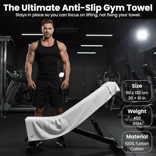 Dalisa Bench Hood Gym Towel – 100% Turkish Cotton – Non-Slip Hooded Design for Weight Benches – 450 GSM – 19.7" x 51.2" – Ultra-Absorbent, Quick-Dry Workout Towel – Made in Türkiye – White - color: White