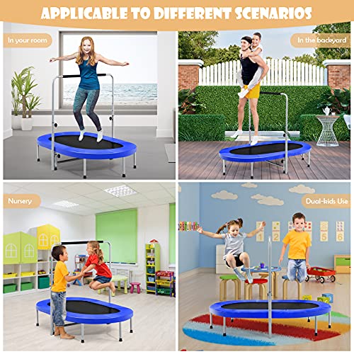 Giantex Mini Trampoline, 2 Persons Foldable Fitness Trampoline w/ 5 Levels Height Adjustable Handle, Max Load 330LBS, Indoor Oval Rebounder Exercise Trampoline for Adult, Kid, Enjoy Parent-child Time