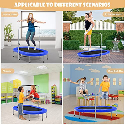 Giantex Mini Trampoline, 2 Persons Foldable Fitness Trampoline w/ 5 Levels Height Adjustable Handle, Max Load 330LBS, Indoor Oval Rebounder Exercise Trampoline for Adult, Kid, Enjoy Parent-child Time