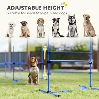 PawHut 4 Piece Dog Agility Training Equipment for Dog Agility Course with Adjustable Height Jump Bars, Included Carry Bag, & Displacing Top Bar, Blue