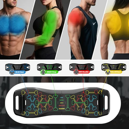 Push Up Board,36 in 1 Home Gym Equipment with Ab Roller Wheel & Resistance Bands, Portable Foldable Workout Board for Full Body Strength Training Men Women,Gift for Boyfriend,Blue