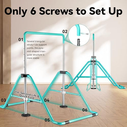 Kids Gymnastics Bar Gymnastic Equipment for Home Adjustable Height Gymnastic Training Bar Gymnastic Stuff for 3-7 Years Old Girls - color: Green