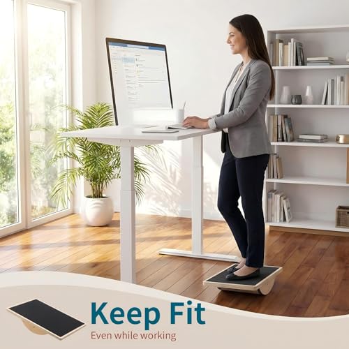 Balance Board Trainer Set with Resistance Bands for Adults Wooden Wobble Board for Core Strength, Stability & Balance Training, Includes 3 TPE Exercise Bands