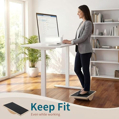 Balance Board Trainer Set with Resistance Bands for Adults Wooden Wobble Board for Core Strength, Stability & Balance Training, Includes 3 TPE Exercise Bands