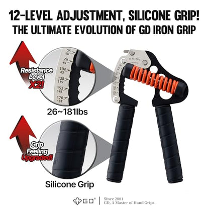 GD IRON GRIP Grip Strength Trainer Adjustable Hand Gripper Strengthener Hand Grip Exerciser Wrist Strengtheners Silent & Durable – Forearm, Finger & Hand Strength Training for Athletes, Climbers & Rehabilitation