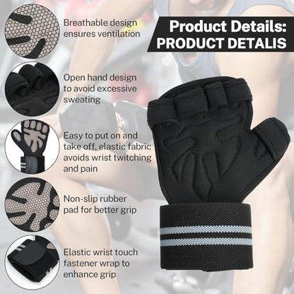 Workout Gloves with Wrist Wraps for Men & Women – Ventilated Weight Lifting Gloves for Anti-Sweat Gym Fitness, Cross Training & Hand Support - size: Large