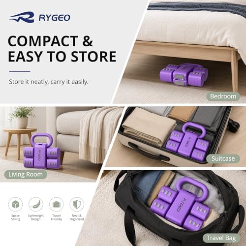 RYGEO Adjustable Dumbbell Set of 2, 4-in-1 Free Weights for Women & Men, Quick-Adjust Hand Weights 2lb, 3lb, 4lb, 5lb, Ideal for Home Gyms, Chest Press Machines & Twisters.