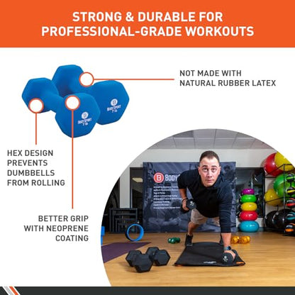 Body Sport Neoprene Dumbbell Weight - Latex-Free, Strength Training Equipment for Home Fitness & Gym Workouts - color: 7 Pound