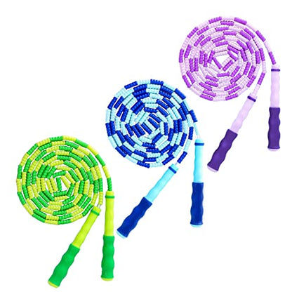 Jump Rope for Kids Girls and Boys, Soft Beaded Jump Ropes, Adjustable Skipping Rope, Tangle-Free Segmented Rope for Kid and Women Men Adults Exercise, Keeping Fit, Training - 9.2Ft - color: Blue&Green&Purple