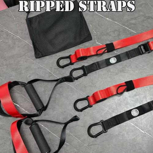 Ripped Straps Suspension Training Straps with Detachable Handles & Door Anchors – Black/Red, 2 Separate Straps for Squat Harness & Leg Training