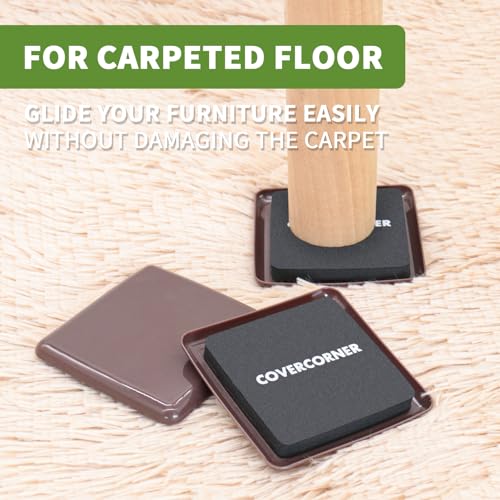 Furniture Sliders for Carpet and Hardwood, 16 PCS 3 1/2", Brown - size: Square 16 PCS 3 1/2'' Brown