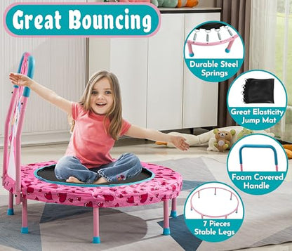 36" Mini Trampoline for Kids Ages 1-6, Toddler Trampoline with Handle, Safety Pad & Rubber Legs, 36 inch Baby Trampoline Indoor Garden, Gift for Boy and Girl