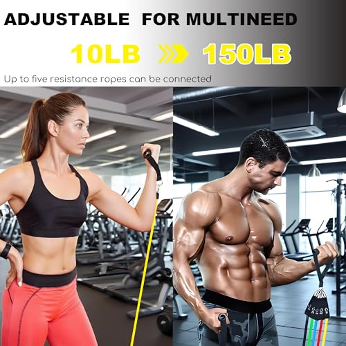 Resistance Bands, Exercise Bands Set with Door Anchor, Multi Point Door Anchor for Home Gym Equipment, Stackable up to 150LBS, for Strength Training, Physical Therapy, Full Body Workout