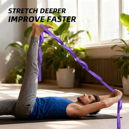 Stretching Strap with Loops, Non-Elastic Yoga Strap for Physical Therapy & Home Rehab, Mobility Exercise Strap for Pilates, Dance & Gymnastics