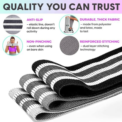 Fabric Resistance Bands for Women & Men – 4 Durable Exercise Bands for Working Out, Non-Slip & Non-Pinching Workout Bands – Multiple Resistance Levels Booty Bands for Legs Butt Glutes Hips Abs & More.