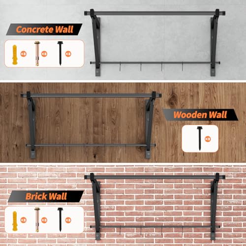 Adjustable Depth Wall Mounted Pull Up Bar 51'' 500LB Heavy Duty Chin Up Bar - size: 35"