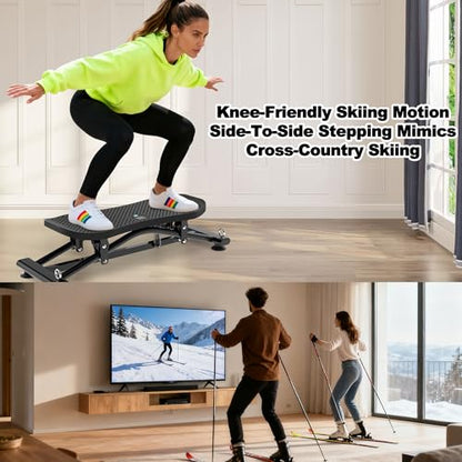 Indoor Ski Simulator with Resistance Bands Full Body Ski Machine for Home Gym Core Trainer Balance Board with Non-Slip Base Black