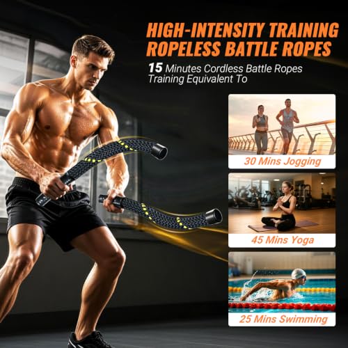 Ropeless Battle Ropes for Home Gym - Portable Cordless Battle Rope with Storage Bag, Non-Slip Handle, Low-Impact Cardio Fitness Gear for Men & Women Full Body Exercise & Arm Strength - Black - style: 1.5IN-Ropeless Battle Ropes