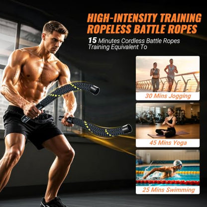Ropeless Battle Ropes for Home Gym - Portable Cordless Battle Rope with Storage Bag, Non-Slip Handle, Low-Impact Cardio Fitness Gear for Men & Women Full Body Exercise & Arm Strength - Black - style: 1.5IN-Ropeless Battle Ropes