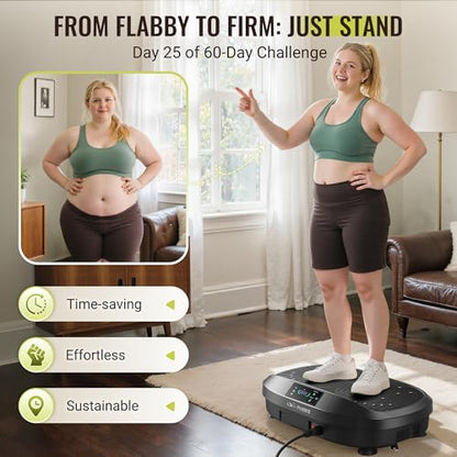 FLYBIRD Vibration Plate Exercise Machine for Lymphatic Drainage, Adjustable Levels Full Body Workout, Curved Vibration Plate with Powerful Motor for Weight Loss Fat Burner, Home Fitness Equipment
