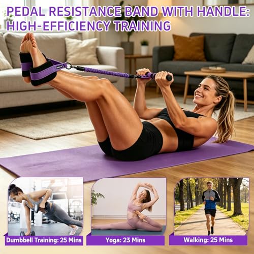 Multifunction Pedal Resistance Band with Handle, 3 Tube Adjustable 30/40/50LB Foot Pedal Puller Resistance Bands with Poster, Extended Length Tension Rope for Men Women Full Body Workout Home Gym - color: Purple