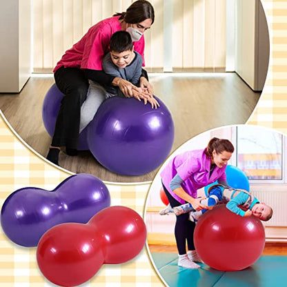 Outus 2 Pcs Peanut Ball 35 x 17.7 Inch Balance Stability Sitting Ball Yoga Ball Chair Exercise Ball Pump Sensory Seat Sensory Room Equipment for Autistic Kids Physical Therapy Core Strength Training