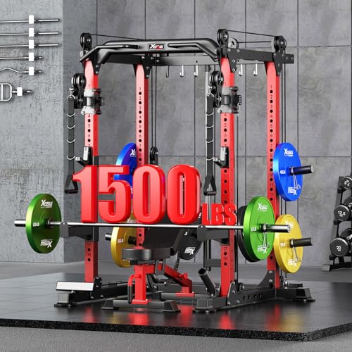 Power Cage Multi-Function Power Rack with Cable Crossover System,1500 LBS Capacity Squat Rack with Weight Bench,for Home Gym