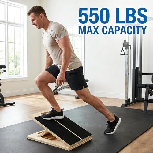 Premium Wooden Slant Board, Adjustable Calf Stretcher & Squat Wedge with 5 Incline Angles, Anti-Slip Surface, Supports 550 lbs, Plantar Fasciitis Relief Tool for Home Gym & Office