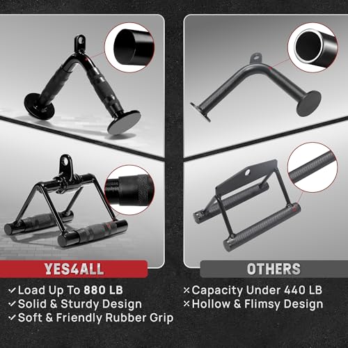 Yes4All Cable Machine Attachment, Row Handles, Tricep Rope, Straight Bar, V Bar, LAT Pulldown Accessories Load 880 LB for Home Gym - color: I.(Black) Cable Attachments Full Accessories Set