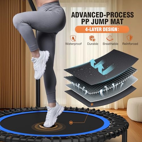 ANCHEER 40"/48" Foldable Mini Trampoline with Adjustable Handle for Adults - color: Blue, size: 40 inch