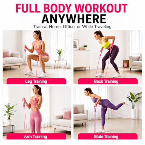 Resistance Bands Set with Handles - 5 Level Tubes (15-35 LBS), 12-Piece Home Gym Kit with Door Anchor, Ankle Straps & Massage Ball for Full Body Workout”