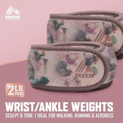 RBX Wrist & Ankle Weights Set (2LB Pair/1LB Each), Adjustable Comfort Fit for Training & Toning - color: Rose Gold