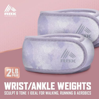RBX Wrist & Ankle Weights Set (2LB Pair/1LB Each), Adjustable Comfort Fit for Training & Toning - color: Light Purple
