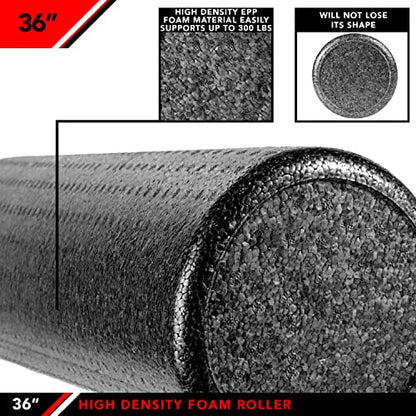 JFIT High Density Foam Roller – EPP Deep Tissue Massage Roller for Muscle Recovery, Myofascial Release & Stretching - color: Black (New), size: 36-Inch