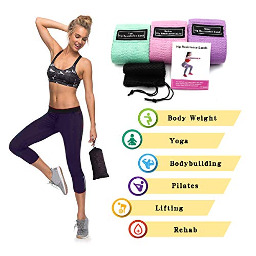 Resistance Bands for Legs and Butt - Fabric Exercise Set, Thick Wide Stretch Fitness, Non-Slip Workout Loop, Booty Hip Bands for Women at Home or Gym- 3Pack