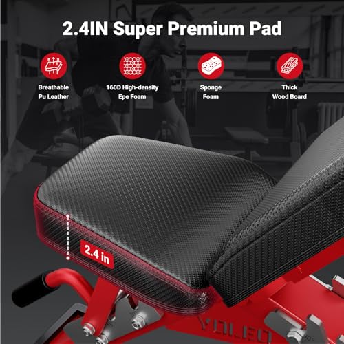 YOLEO Commercial Adjustable Weight Bench - Heavy Duty Workout Bench for Home Gym, Decline/Flat/Incline Bench Press 2.4" Thick Pad(6-Step Assembly) (80% Pre-assemble)