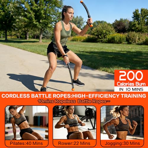 Ropeless Battle Ropes for Home Gym, Portable Cordless Weighted Battle Rope - size: Standard Orange