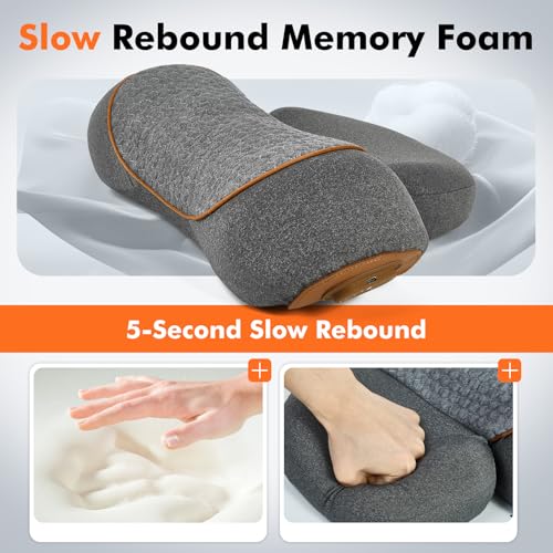 3-in-1 Neck Massager Pillow with Heating & Cervical Traction, Ergonomic Cervical Pillow for Neck Back Shoulder Pain Relief, Rechargeable Neck Pillow (Light Gray) - color: Light Gray
