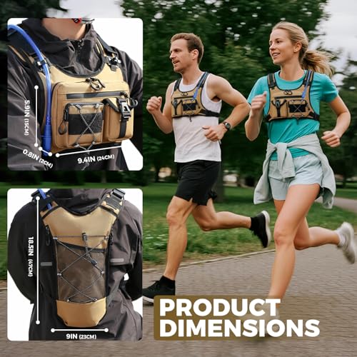 USA Patent Running Hydration Vest Backpack, Lightweight Chest Pack with 2.0L Water Bladder Bag Daypack for Hiking Running Cycling Race Marathon for Women Men - color: Khaki