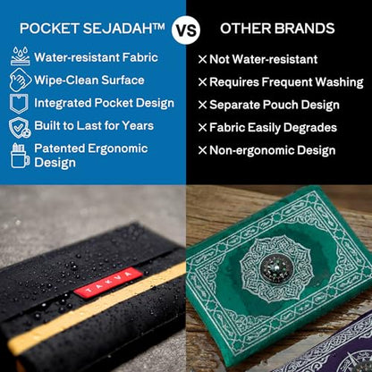 The Pocket Sejadah™ | Portable Foldable Travel Prayer Mat, Waterproof, Ramadan/Eid Gift, Perfect Muslim Gift, Pocket Size (Design in Japan, Made in Turkey) - color: Black