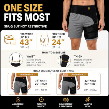 CopperJoint Adjustable Hip Brace for Women and Men, Black, One Size-Hip Support Brace for Groin, Hamstring, Thigh,Bursitis & Hip Arthritis, Left or Right Wear, Ideal for Daily Active Use