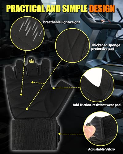 2-in-1 Workout Gloves, Weight Lifting Gloves with Wrist Wrap Support for Men & Women, Ventilated Fingerless Padded Gym Glove for Weightlifting Pull-Ups & Fitness Training - size: Medium