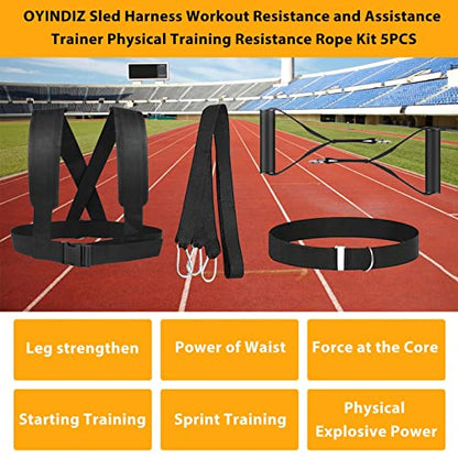 Weight Sled Harness Set, 5 PCS Pulling Strap for Running, Speed Power Agility Training Full Body Workout Football Exercise Equipment for Outdoor Men and Women 6.6FT