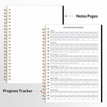 Fitness Journal Workout Planner for Women & Men, A5 (6.4" x 8.3") Workout Journal Log Book Planner Gift for Track Gym Essentials, Home Workouts, Track Progress, Achieve Wellness Goals, Black