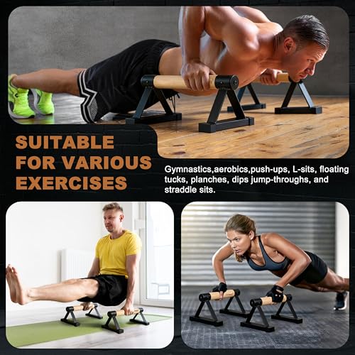 Wood Push Up Bars Parallettes Bars with Rubber Feet, Anti-slip Handstand Bars for Calisthenics, Equipment for Home, Push Up Handles for Floor, Handstand Push Up Handles, Support 600 LB