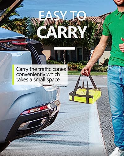 [2 Pack] 18 Inch Collapsible Traffic Cones, Lime Green Safety Cones, Pop-up Cones with Reflective Collar, for Driving Practice,Road Parking (Green) - color: Lime Green, size: 18inch