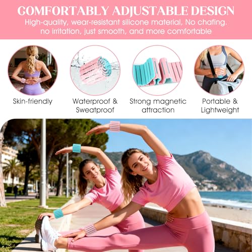 Wrist Weights, Adjustable Magnetic Leg & Arm Weights Bangles 2 Pcs (1LB Each) Silicone Ankle Weights for Women & Men, fits for Gym, Running & Walking, Swimming, Yoga & Pilates